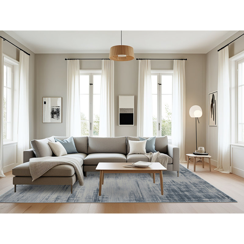 Machine Washable Abstract Blue Area Rug, Rectangle 8' x 10'