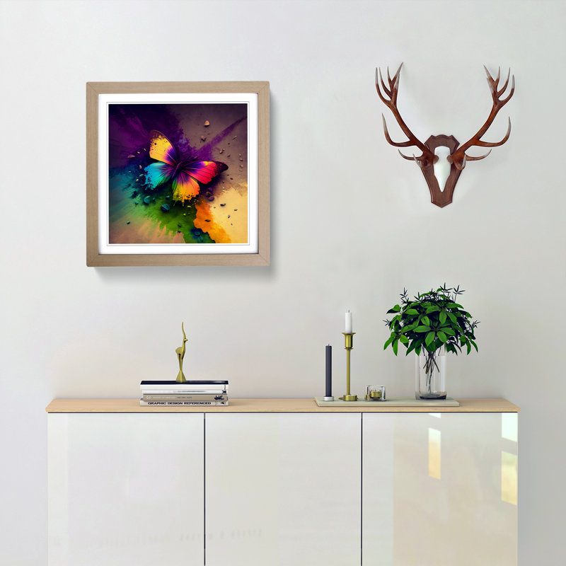 Butterfly Color Field Painting - Framed Print, Oak