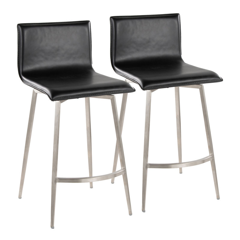 Mara Upholstered 26" Fixed-Height Counter Stool - Set Of 2, Black