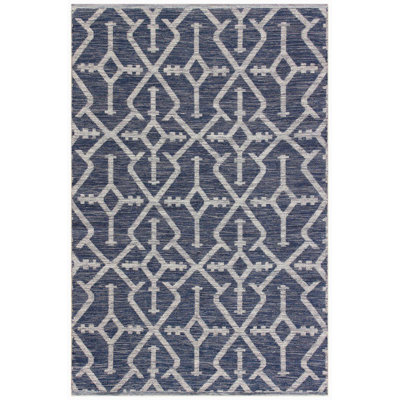 Tapis bleu marine/ivoire handwoven à tissage plat Thierry