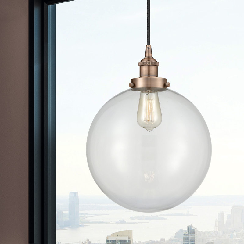Frederick 1 - Light Single Pendant, 15.5" H x 12" W x 12" D, Clear, Copper