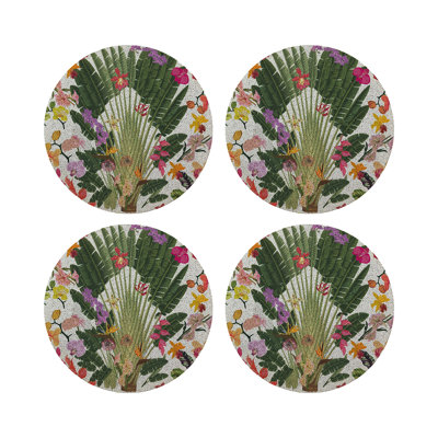 Fantasy Tropical Vegan Leather Round Beaded Placemat