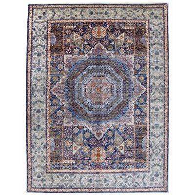 Tapis bleu marine et bleu de haute qualité noué à la main