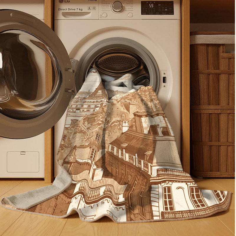 Tapis beige lavable à la machine Peksenak, Carré 4 pi