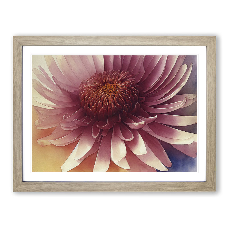 Chrysanthemum Watercolour Flower Vol.4 - Framed Print, 46cm H x 64cm W x 2cm D, Oak