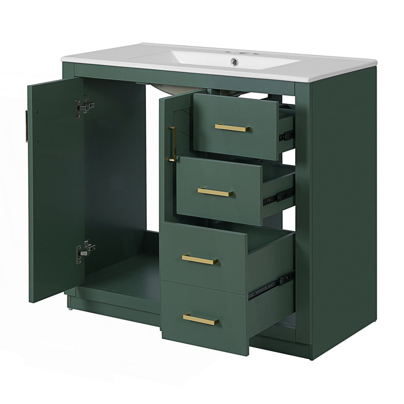 Ensemble de meuble-lavabo avec lavabo en céramique, Vert