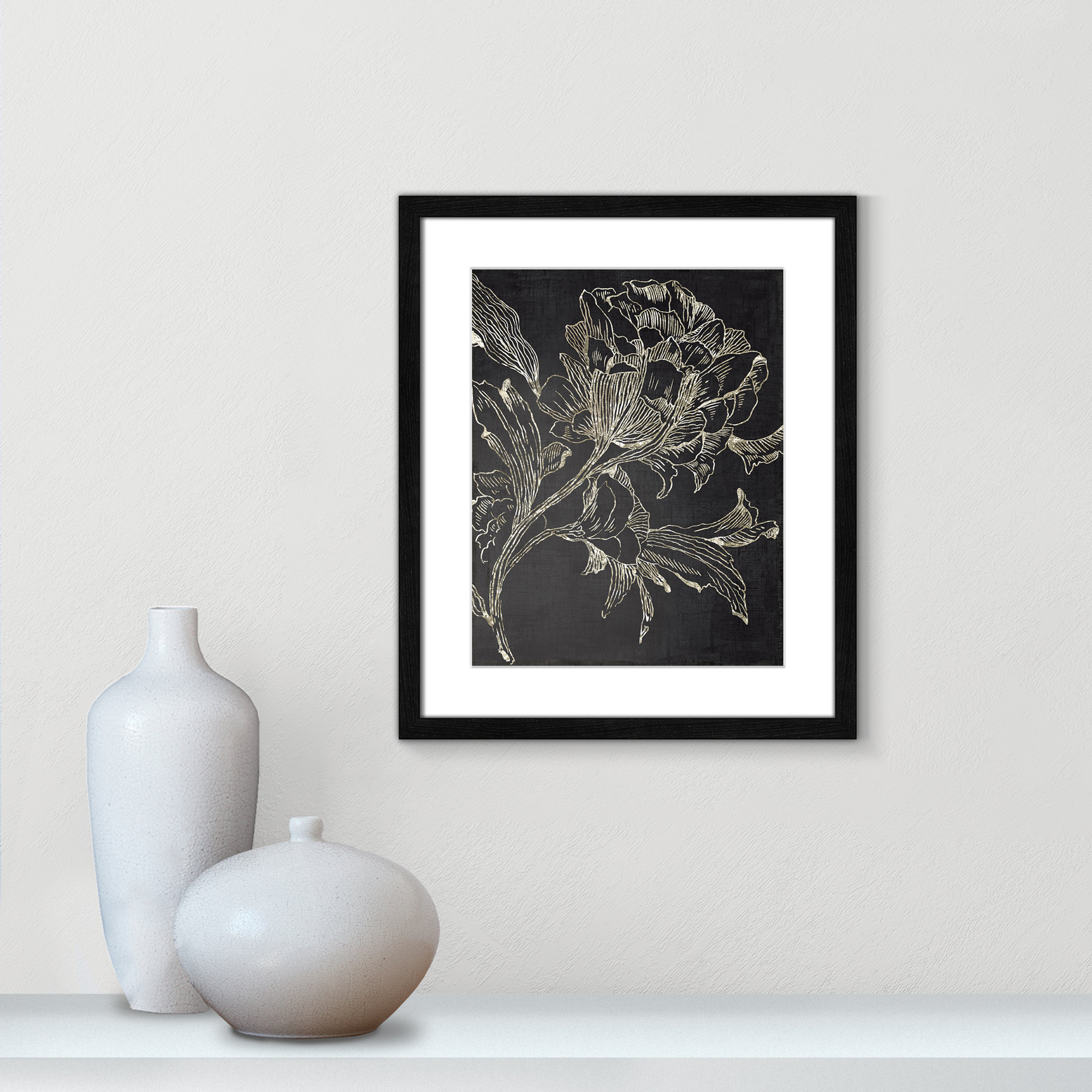 Golden Flower Folklore I by Asia Jensen - Picture Frame Graphic Art Print, 19" H x 16" W, Black Framed
