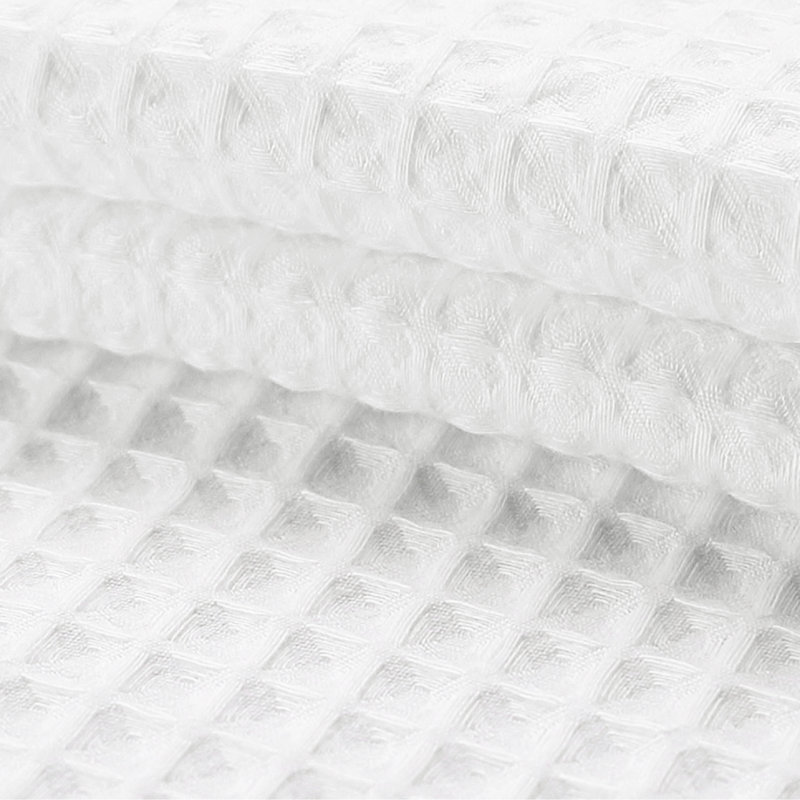 Cotton Blend Waffle Shower Curtain with Liner Included, White, 74" H x 71" W