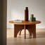 Table basse ronde en bois massif de couleur cerisier rétro