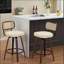 Tabourets de bar 26 po à hauteur de comptoir en rotin de 26 po avec dossier en canne et siège rembourré, ensemble de 2 tabourets de bar pivotants (noyer et beige)-1959029536