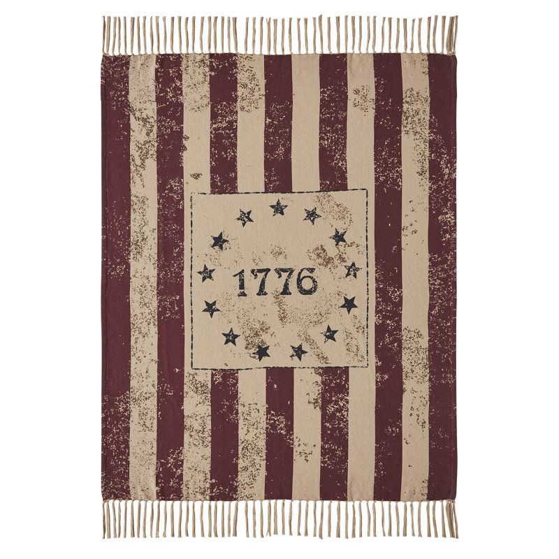 Patriotic Red and Beige Cotton Woven Throw Blanket