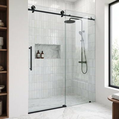 Cass 56-60" W x 76" H Sliding Frameless Shower Door with 3/8" Clear Glass
