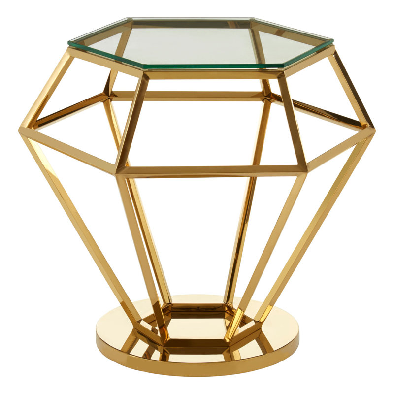 Redd Glass Top Frame End Table, Gold