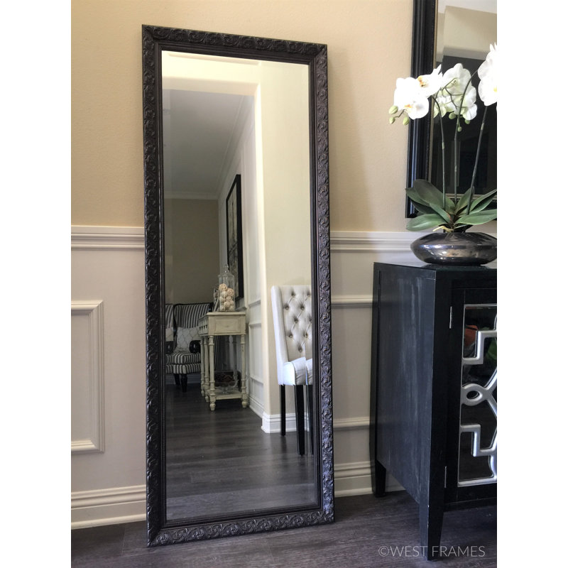 Bella French Ornate Embossed Wood Framed Leaner Floor Mirror, Antique Bronze