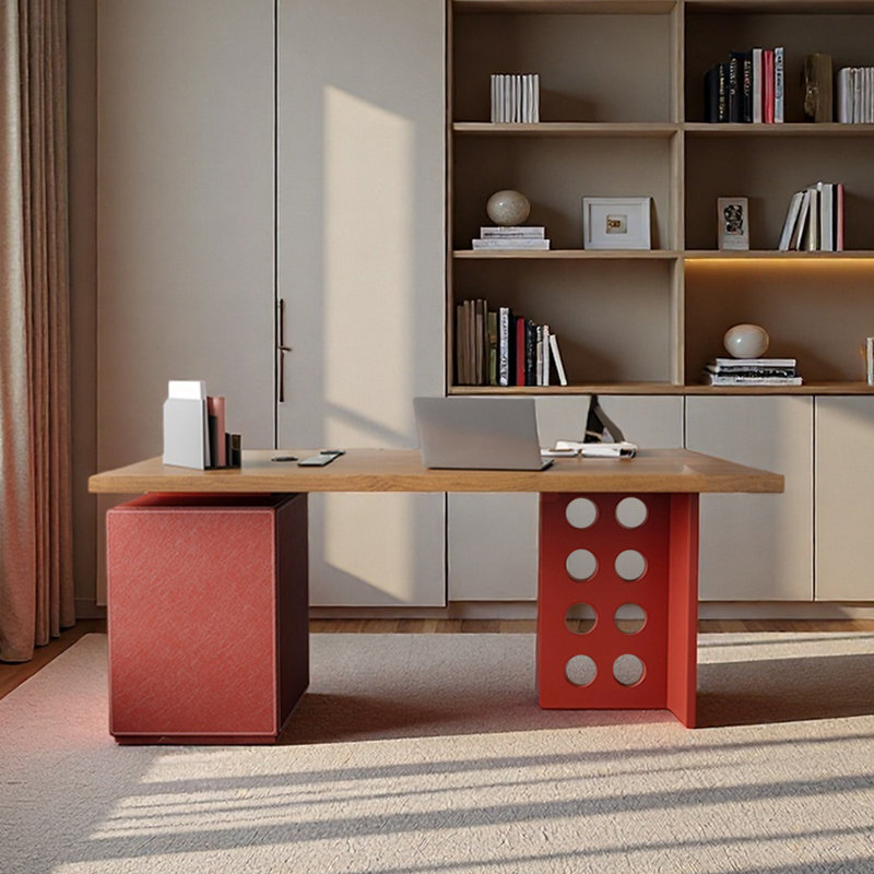 Simple bureau en bois massif et armoire en cuir, H 29,53 po x l 62,99 po x P 31,5 po