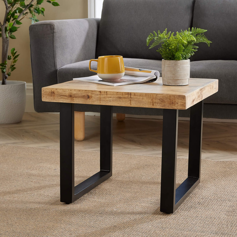 Macau Industrial Solid Wood and Metal Coffee Table, 45cm H x 55cm W x 55cm L