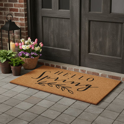 24" X 48" Brown And Black Hello Spring Outdoor Coir Door Mat