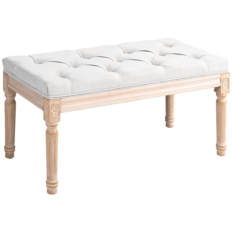 Banc de lit 32 po, banc de chambre rembourré, blanc crème