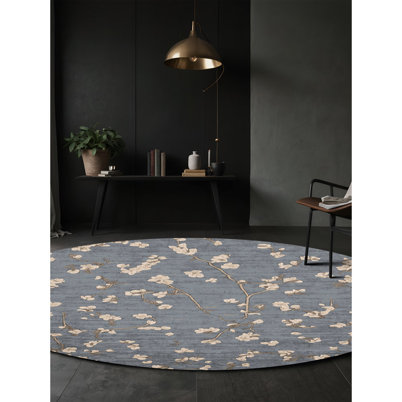 Tapis gris soyeux et moelleux, Rond 4 pi