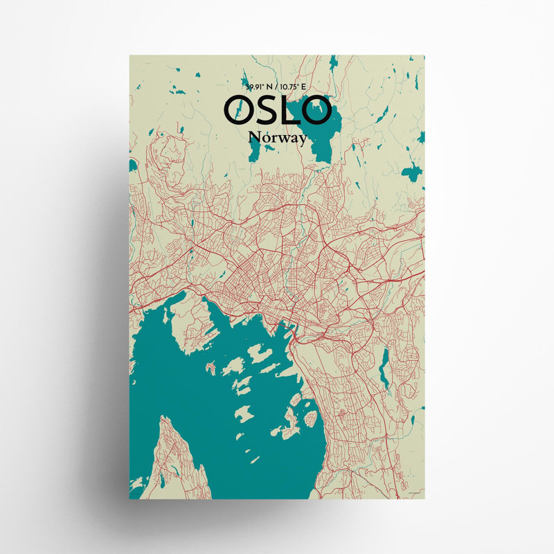 Oslo, carte de la ville, impression, Vert / beige, H 36 po x l 24 po