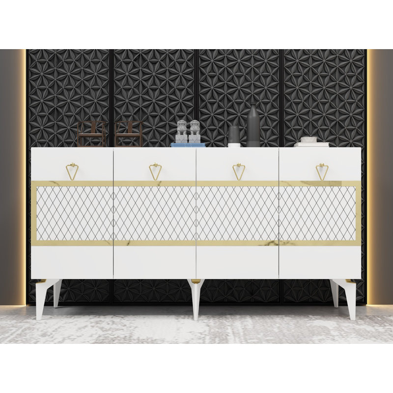 Olivia 79cm Sideboard, White/Gold