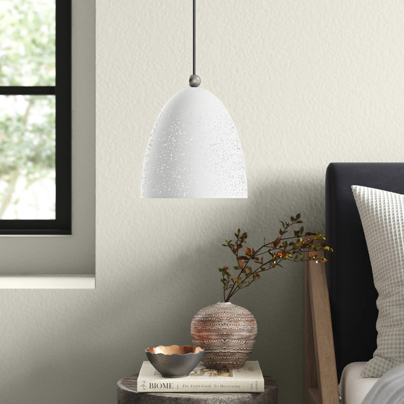 Luminaire suspendu en forme de dôme à 1 lumière Ashkon, H 80 po x l 9,5 po x P 9,5 po, Blanc