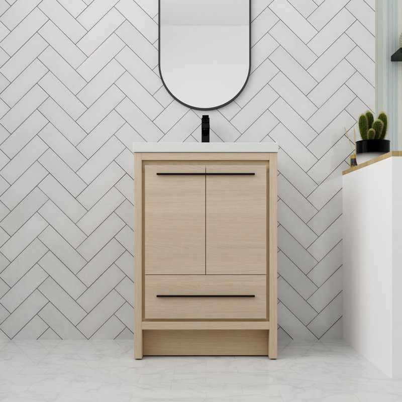 Meuble-lavabo autoportant avec 2 portes et 1 tiroir en résine de 24 po, 24"