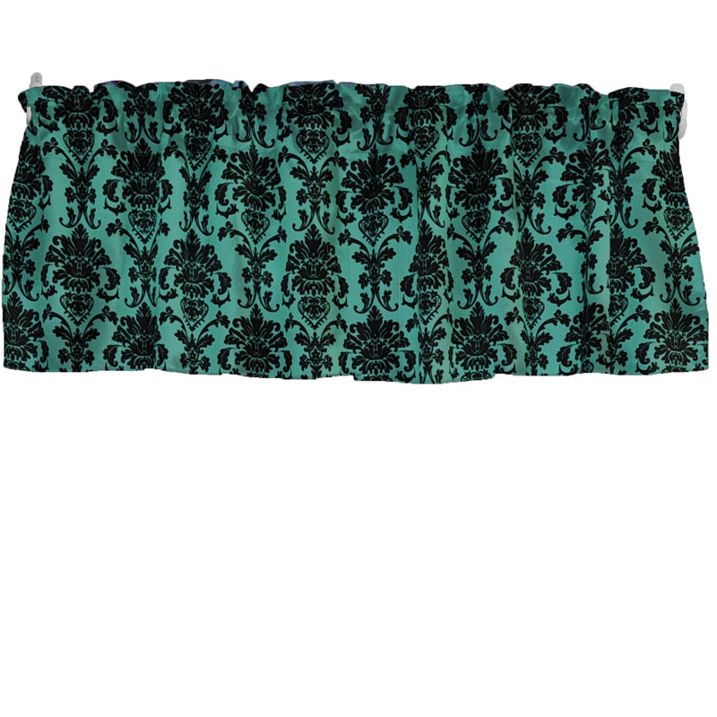Cantonnière florale en damas 58 po, L 58 po x L 14 po, Vert / bleu sarcelle