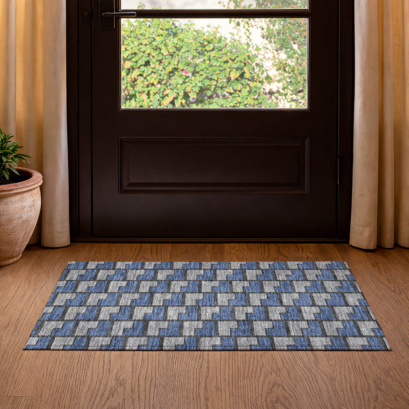 Premium Machine Washable Mayfield AMF2416 Geometric Rug, 1'8" x 2'6", Navy