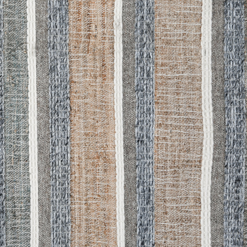 Luna Area Rug, Handwoven Wool Stripes, Natural And Gray Jute Cotton, Rectangle 8' x 10'