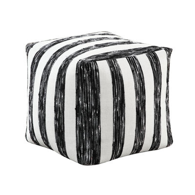 Modern Fabric Pouf In Black & White Stripes, Non-Slip, 300Lb Weight Capacity, 16X16x16", Zipper Closure, Fully Assembled And Striped With Non-Slip Bottom, Fabric, 300Lbs Cover, Ravishing