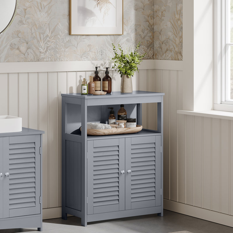 Freestanding Storage Cabinet, Storage Unit with Doors and Adjustable Shelf, Dove Gray