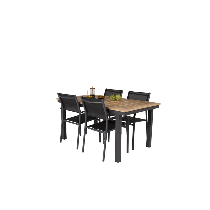 Navya 4 - Person Teak Solid Wood Patio Dining Set Extendable Rectangular Table, Black