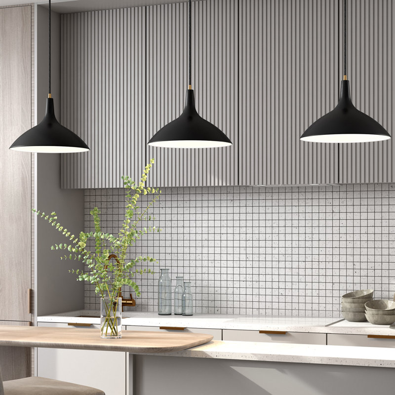 Luminaire suspendu conique à 1 lumière Cendra, Noir mat