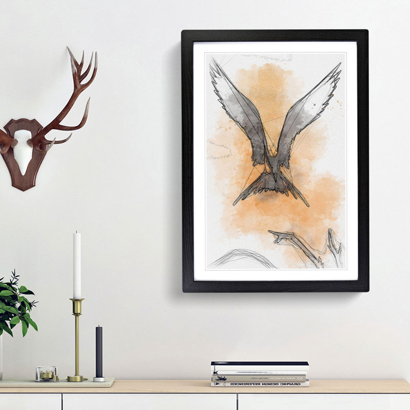 Bird in Flight in Abstract - Picture Frame Graphic Art Print, 48cm H x 36cm W x 2cm D, Black Framed
