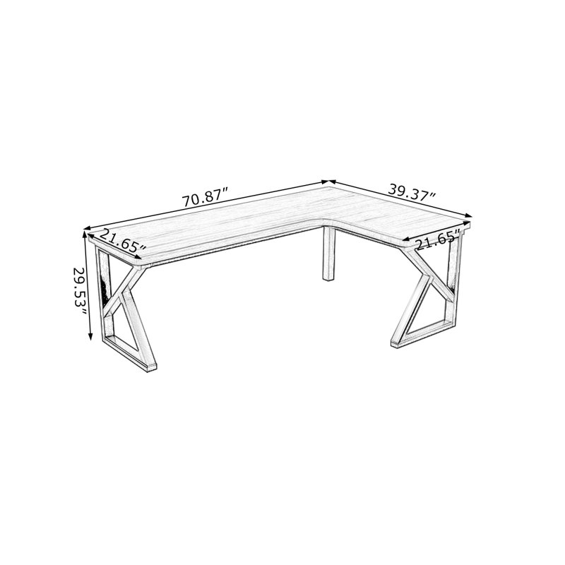 Bureau brun en bois massif en forme de L, Retour à droite, H 29,53 po x l 70,87 po x P 39,37 po