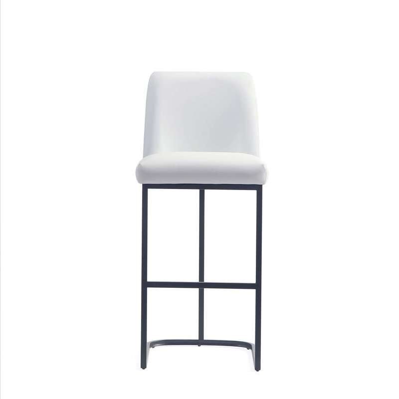 Serena Modern Vegan Leather Upholstered Metal Bar Stool in White, White, Bar Stool (29.13" Seat Height)