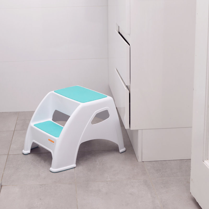Teal and White Plastic 2-Step Stool for Toddlers