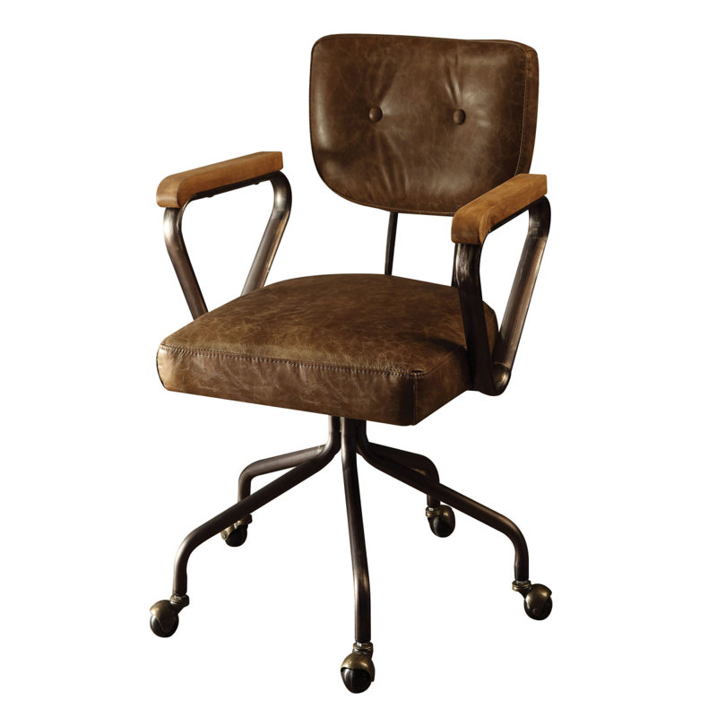 Chaise de bureau pivotante avec garniture cloutée, Brun