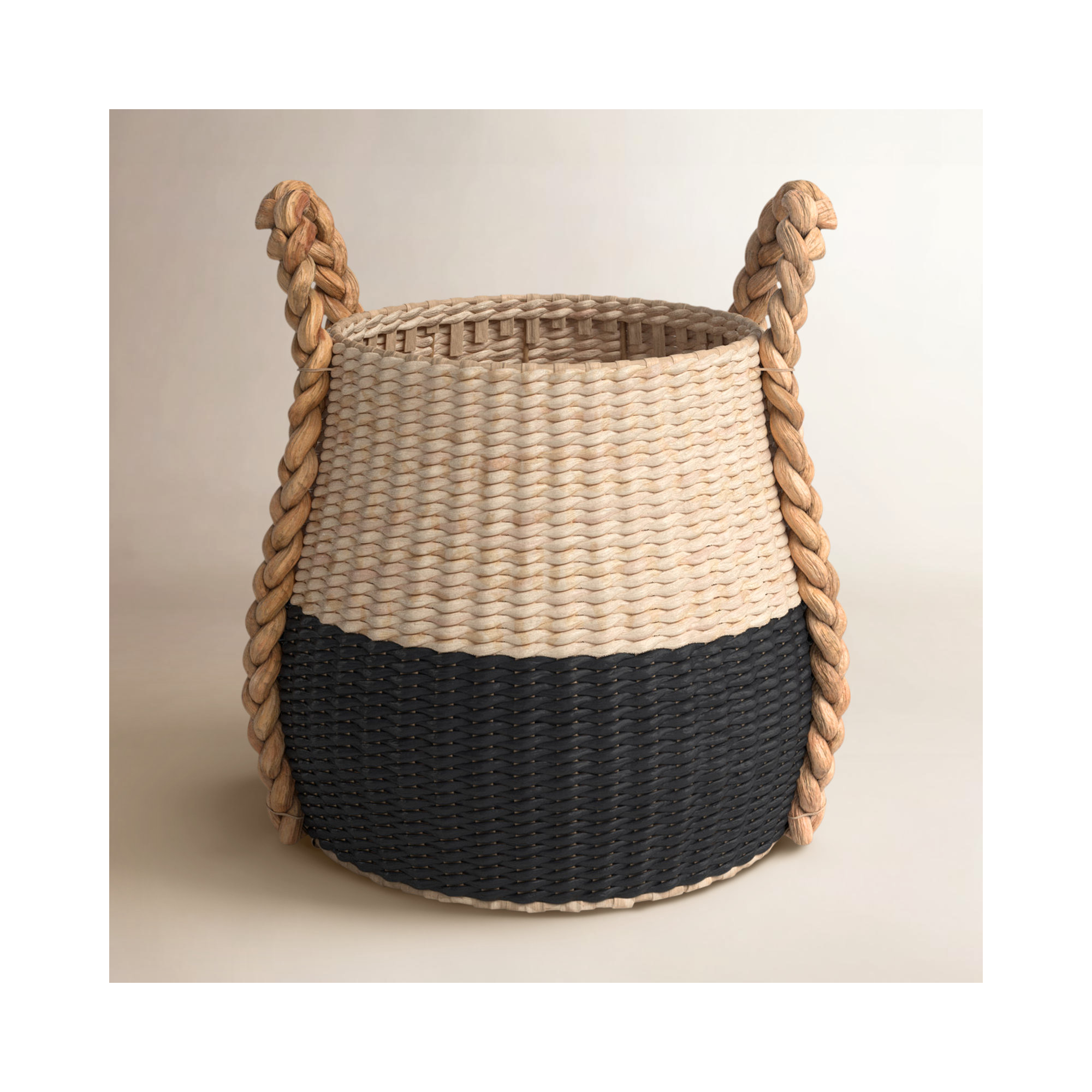 Armadi Two Tone Wicker Basket with Handles, Black