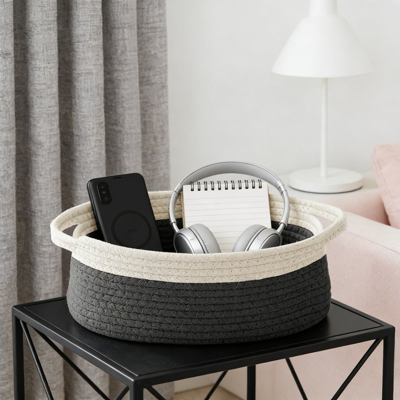 Handmade Woven Storage Basket With Handles, Decorative Organizer Bin For Shelves, Closets, And Home Decor, For Toys, Books, And Gift Baskets