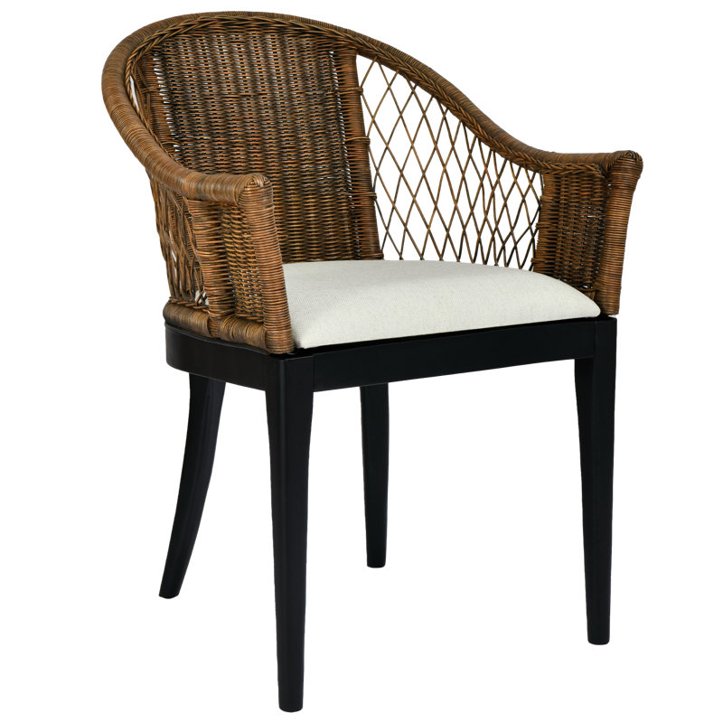 Rattan Barrel Back Design with Upholstered Seat Accent Chair