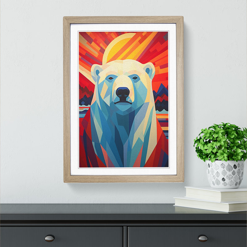 XYZ-FRM-V1223-5197 Polar Bear Constructivism No.3 - Single Picture Frame Print on Wood, Oak, 34cm H x 25cm W x 2cm D