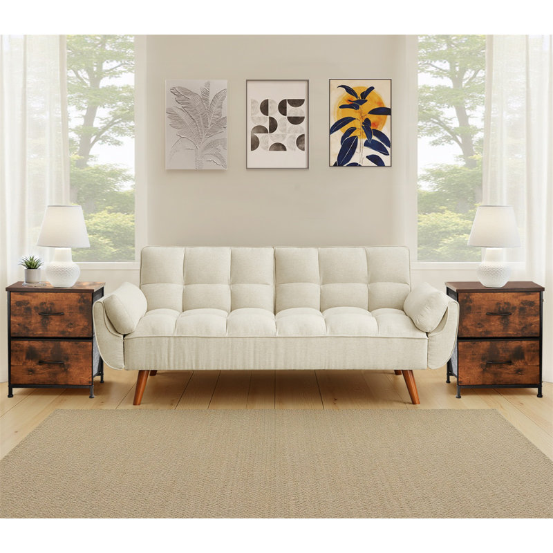 Canapé-lit convertible avec 2 tables de chevet - Ensemble moderne peu encombrant pour petits espaces, Beige