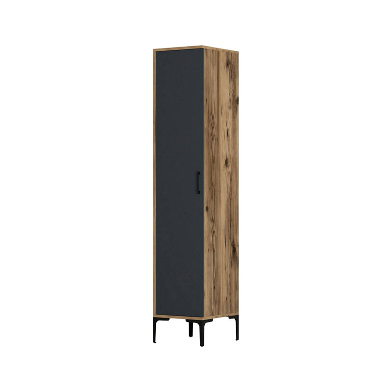 Berend 1 Door Manufactured Wood Wardrobe, 47.5cm H x 40cm W x 201.4cm D, Walnut/Anthracite