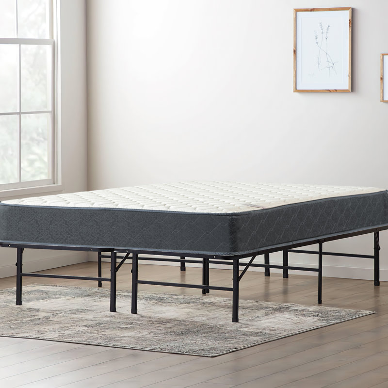 Krause 9" Motion Isolating Innerspring Medium Firm Hybrid Mattress w/ 14" Metal Platform Bed, Full