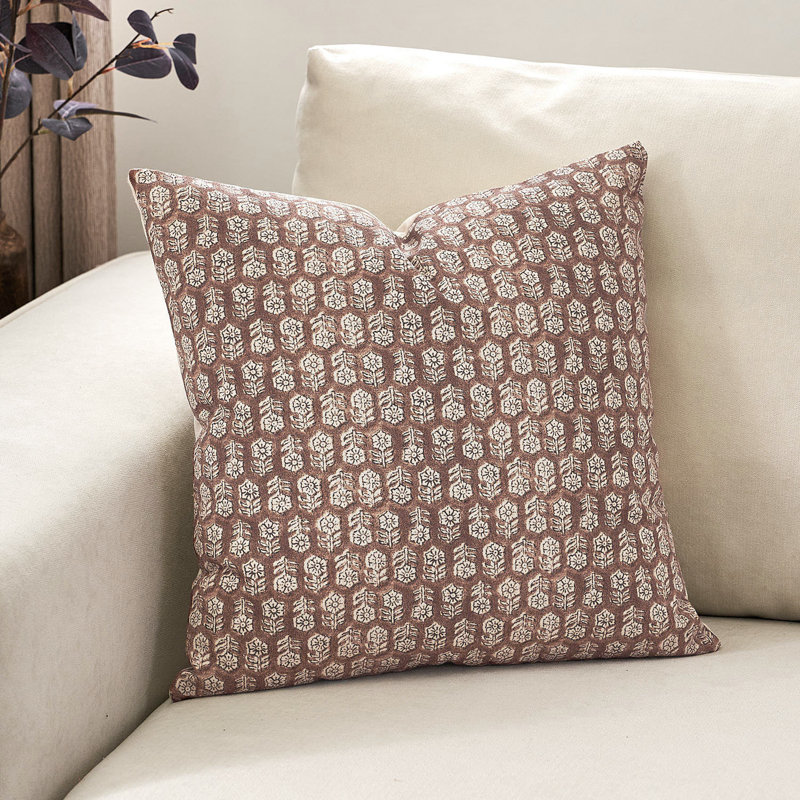 Housse de coussin Rapallo Floral, Brun cognac, H 18 po x l 18 po