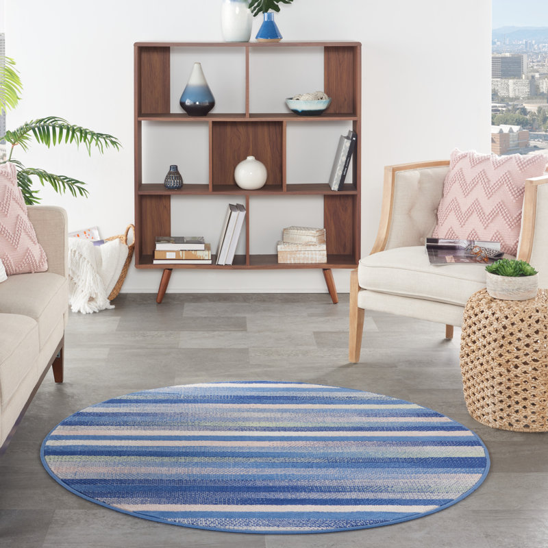 Kallum Performance Striped Indoor Rug, Round 5'