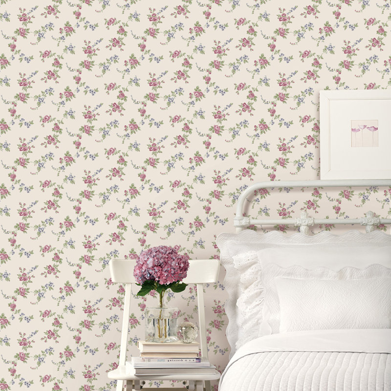 Garretson 1000cm x 52.8cm Satin Wallpaper Roll, Pink/Beige