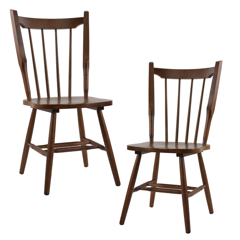 Mid-Century Solid Wood Windsor Chairs,Farmhouse Dining Chairs With Slat Back For Kitchen And Dining, Walnut
